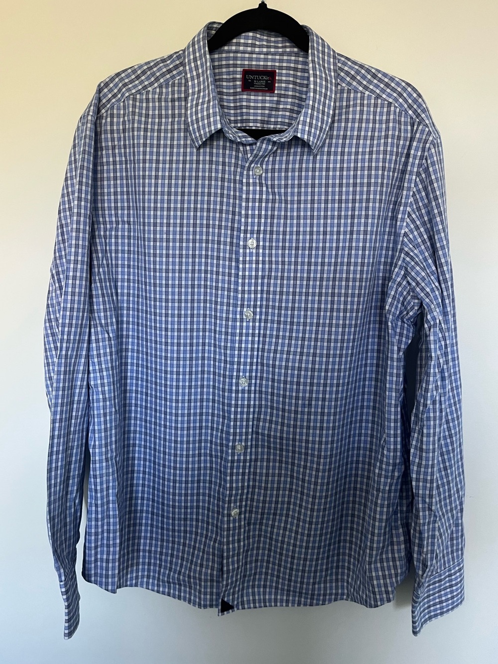 UNTUCKit Men's Blue and White Check Button-Down Shirt